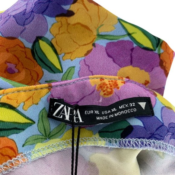 NWT Women's Zara Floral Print Mini Purple Open Strappy Back Dress Size XL - Picture 7 of 12